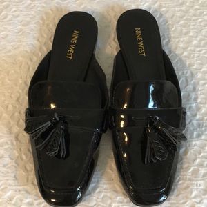 Nine West black patent mules